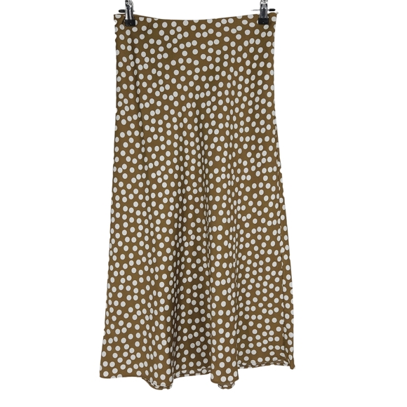 J. Crew Dresses & Skirts - J.CREW A Line Midi Skirt Brown Polka Dot Pull On Stretch Waist XS